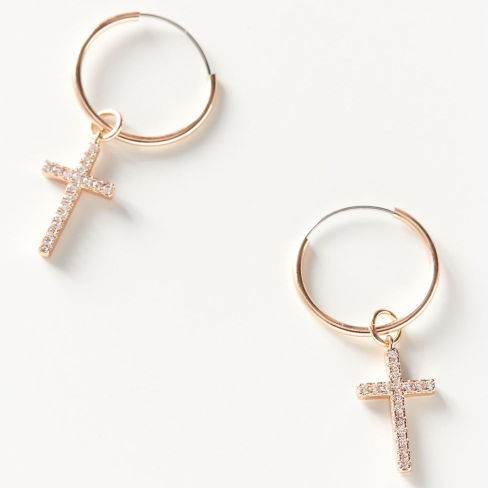 Rhinestone Cross Charm Mini Hoop Earring